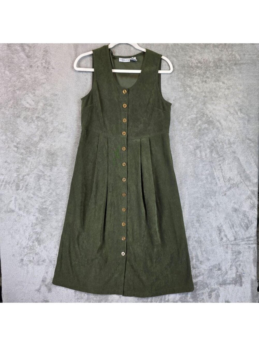 The Tog Shop Dress Womens 4P Petite Green Scoop Neck Button Front A-Line Midi